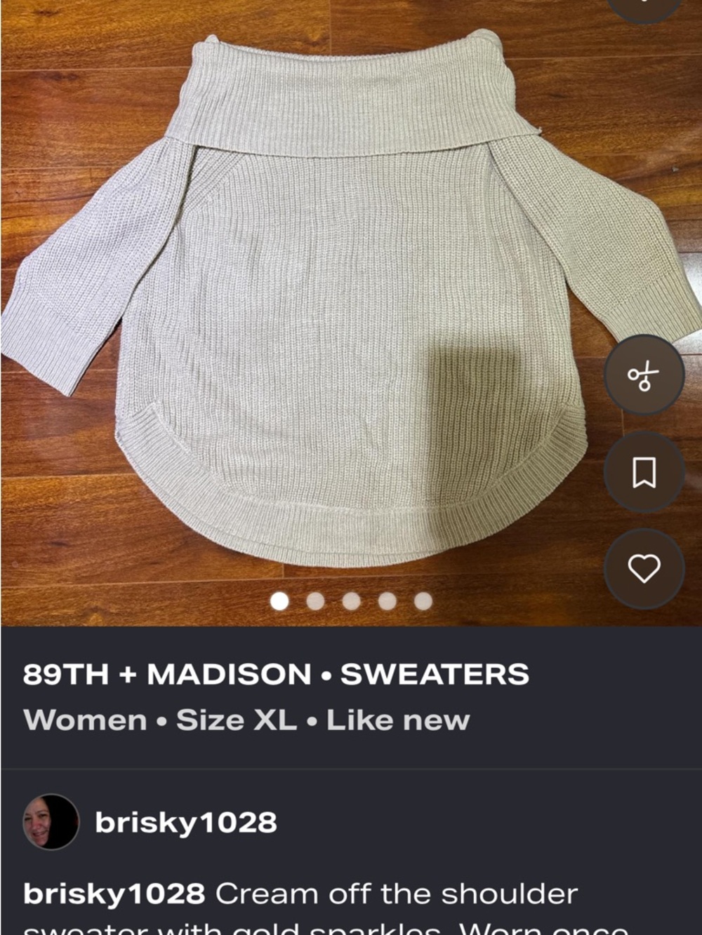 89th & Madison Cream Off-the-Shoulder Fold-Over Sweater